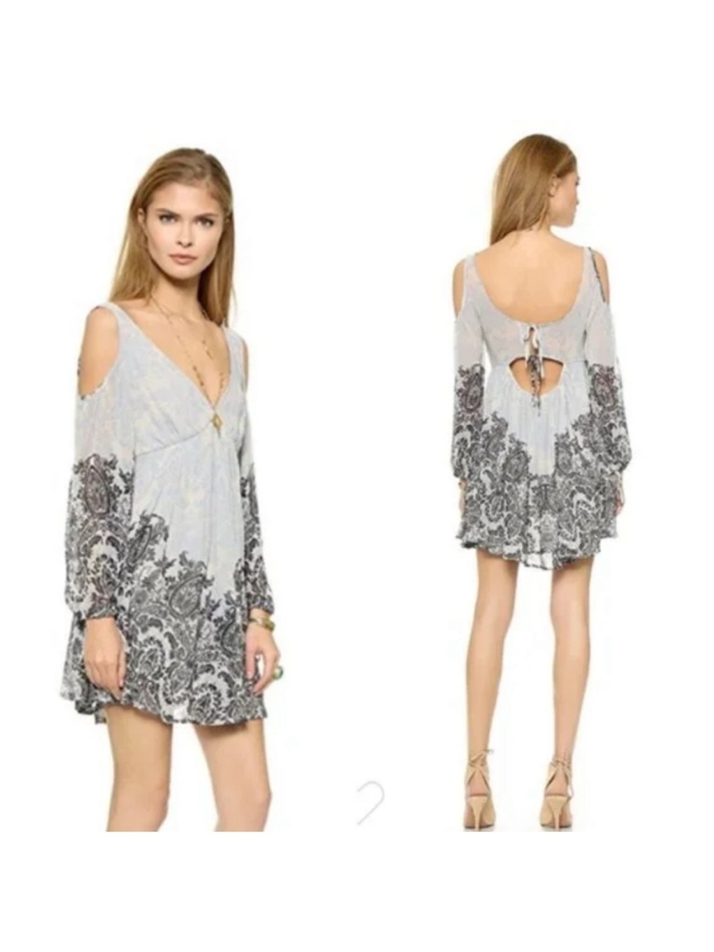 Free People Boho Paisley Penny Lover Cold-Shoulder Mini Dress sz M